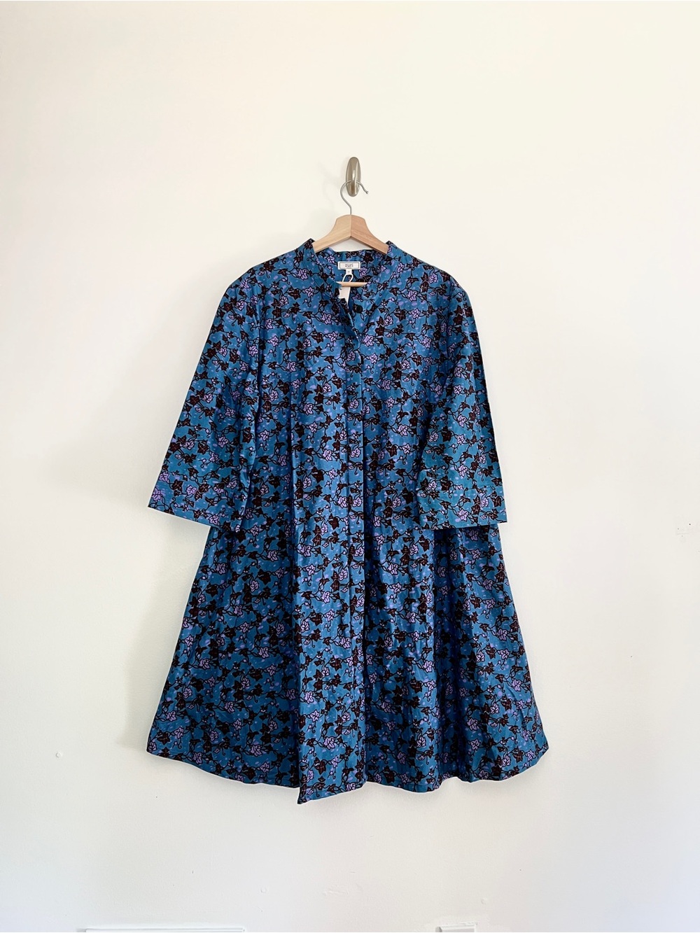 Zuri Kenya Blue Floral Print Cotton Shirt Dress Size XL NWT Made in Kenya - Picture 1 of 6